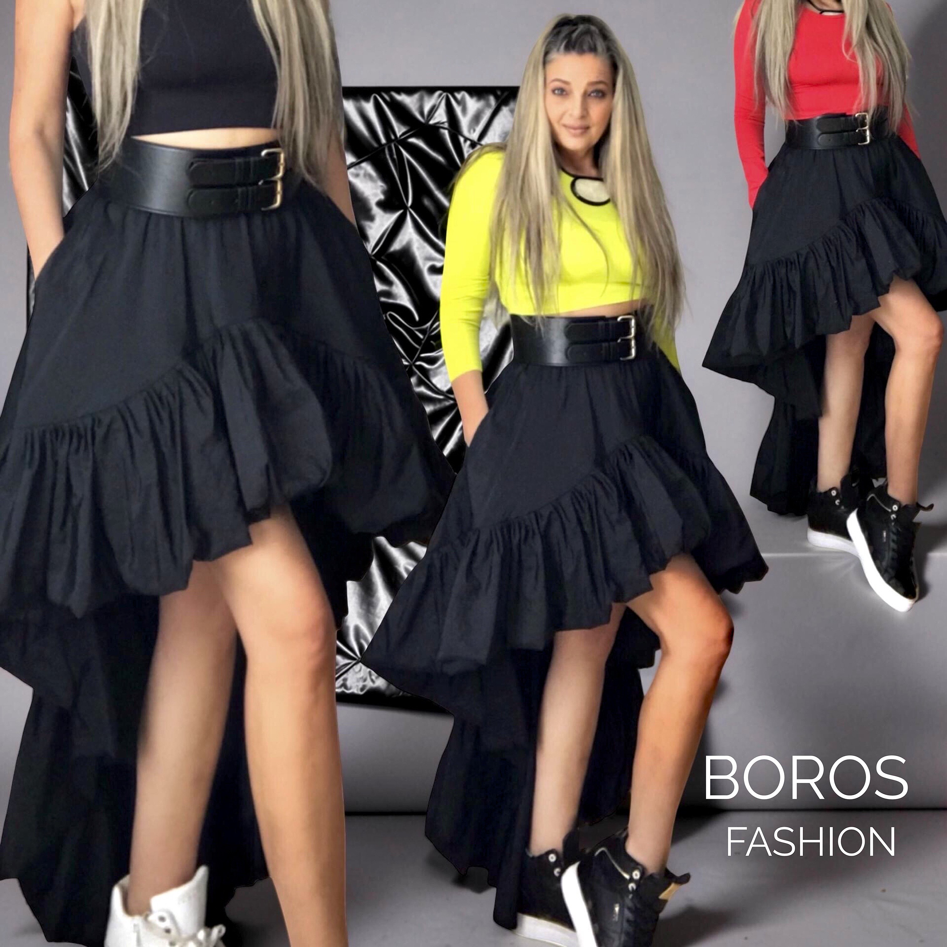 Asymetrická volanova sukně BOROS SK-L-BLACK10